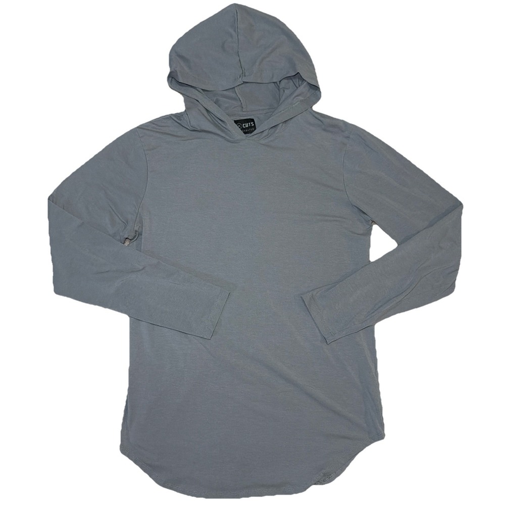 Cuts Mens Large Pyca Pro Gray‎ Hoodie Sweatshirt Elongated Curved Hem